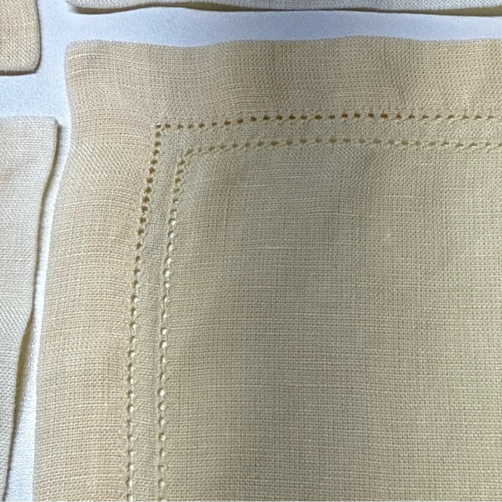 VTG (6) Williams Sonoma Linen Double Hemstitched Placemat/Napkins Yellow Hungary